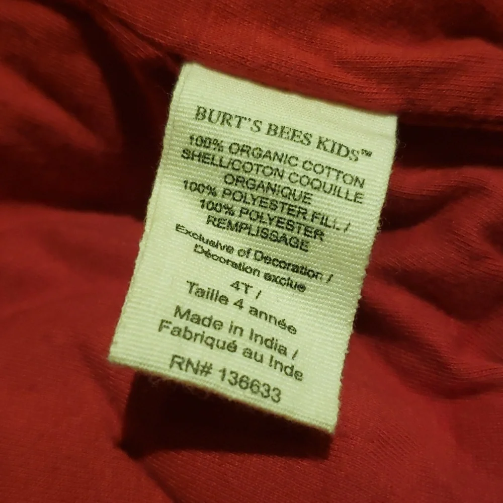 Burt’s Bees Kids Organic Cotton WARM Vest RED Toddler 4T EUC